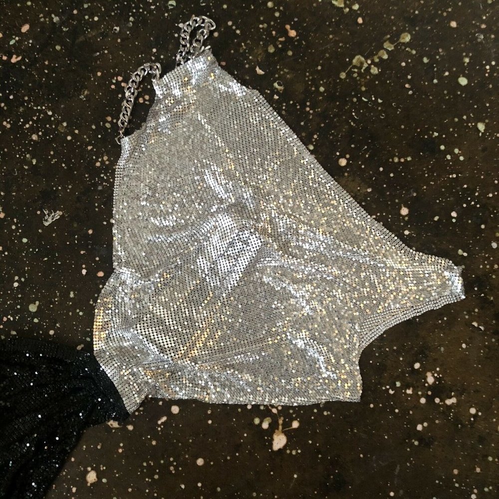 Bronx and Banco Xenia One Shoulder Dress Silver Black Metal - Picture 8 of 9